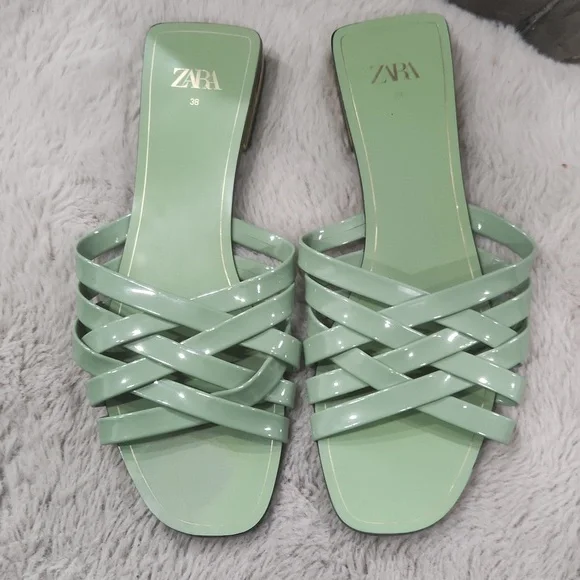 Zara Green Woven Sandals Size 8 - Picture 4 of 8